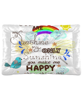 Colorful You Are My Sunshine With Bird, Cloud And Sun On White Dog Cat Bed Mat Soft Crate Pad Mattress Cushion For Small Medium Pets, Anti Slip Sleeping Kennel Mat Washable Dry 36X24 Inch