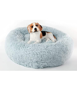 Precious Tails Super Lux Shaggy Comfy Calming Pet Bed, Blue - Extra Fluffy Faux Fur Donut Cuddler, Anxiety Soothing Bolster for Dogs and Cats, Up to 30lbs