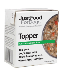 JustFoodforDogs Dog Food Toppers - Chicken & Rice Stew, 12 Pack (11 oz), Wet Dog Food Toppers with Human Grade, Grain Free and Whole-Food Ingredients for Small and Large Pets