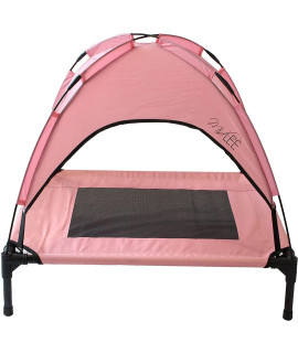 Midlee Pink Dog Cot Bed with Canopy (Medium)- 24" x 30"