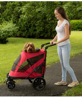 Pet Gear NO-Zip Pet Stroller with Dual Entry, Push Button Zipperless Entry for Single or Multiple Dogs/Cats, Pet Can Easily Walk in/Out, No Need to Lift Pet, Gel-Filled Tires, 1 Model, 4 Colors