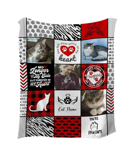 Niwaho Personalized Cat Memorial Gifts - Pet Loss Gifts - Custom Sympathy Blankets With Loss Of Cat Picture And Name - Grieving Gift For Cat Mom