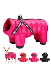 Didog Winter Small Dog Coats,Waterproof Jackets With Harness D Rings,Warm Zip Up Cold Weather Coats For Puppy Cats Walking Hiking,Hot Pink,Chest: 14