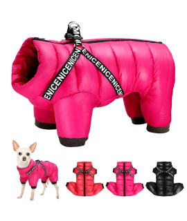 Didog Winter Small Dog Coats,Waterproof Jackets With Harness D Rings,Warm Zip Up Cold Weather Coats For Puppy Cats Walking Hiking,Hot Pink,Chest: 14