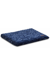 Laura Ashley Roslyn Orthopedic Dog Bed, Dog Crate Pet Mat, Comfortable, Supportive and Cozy, Washable Stylish Plush Fabric Cover, Large 35" W x 22" L, Navy