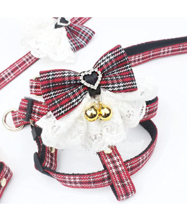 Cat Collars Harnesses and Leash for Walking Escape Proof Cute Bowtie Plaid Floral Harness for Small, Medium, Large Vest Cat Harnesses, red
