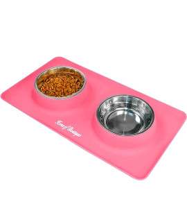 Dog Bowls, cat Food and Water Bowls Stainless Steel, Double Pet Feeder Bowls with No Spill Non-Skid Silicone Mat, Dog Dish for Small Dogs cats Puppies, Set of 2 Bowls (M-12oz, Pink)