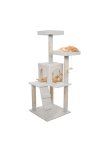 4-Tier cat Tower - Tree with Napping Perches, cat condo, Ladder, 5 Sisal Rope Scratching Posts, and Hanging Toy for Indoor cats by PETMAKER (White)