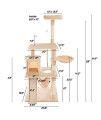 4-Tier Deluxe Cat Tower- Large Scratching Board, 6 Scratch Posts, Napping Perches, Kitty Condo Hut, 2 Hammocks and Hanging Toys by PETMAKER (Beige)