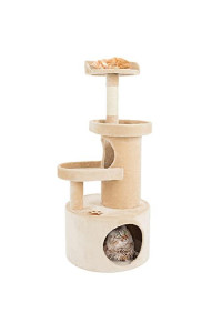 4-Tier Cat Tower - 3 Napping Perches, Cat Condo with Tunnel, Sisal Rope Scratching Post - Cat Tree for Indoor Cats or Multiple Pets PETMAKER (Tan)