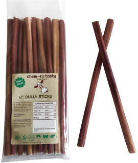 Chew-e&Tasty Regular Size (10-Pack) 12 Inch Bully Sticks Odor Free Long Lasting 100% Beef Chews- Made & Packaged at Food-Grade Facility - High Protein Low Fat Dental Treats