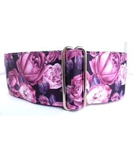 2 inch Wide Martingale Dog Collar, Lined, 2 Sizes, Purple Roses (Large/XL 17 - 26")