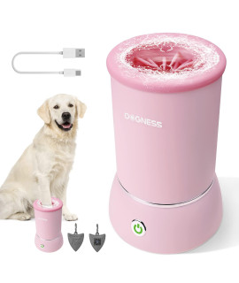 DOgNESS Automatic Dog Paw cleaner, Portable Dog Foot Washer, 2-in-1 Paw cleaner with Soft Silicone grooming Brush, One-Hand Operation, Dual-Speed cleaning, Design for Small & Medium Dog Breed (Pink)