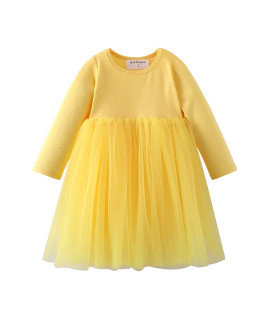 Mud Kingdom Little Girls Tulle Dress Spring Fall Sparkle Yellow 5T Long Sleeve