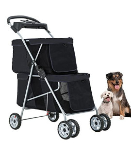 BestPet Pet Stroller for Cats/Dogs, Travel Camping 4 Wheels Lightweight Waterproof Folding Crate Stroller with Soft Pad, Easy Fold with Removable Liner, Storage Basket