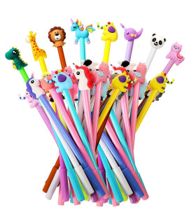 Zonon Cute Cartoon Gel Ink Pens Cartoon Animal Writing Pens 05 Mm Assorted Styles Pens Stationery For Office School Student Kids Present, 8 Styles (32 Pieces)