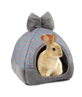 Yuepet Bunny Bed Warm Guinea Pig Cave Beds Cute Bowknot House Big Hideouts Cage Accessorie For Dwarf Rabbits Hamster Bunny Ferrets Rats Hedgehogs Chinchilla(Blue)