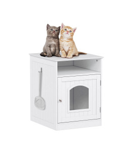 Spirich Home Cat Litter Box Enclosure, Hidden Litter Box Furniture Cabinet, Indoor Cat House Side Table, Large Pet Crate Nightstand, Kitty Litter Box Loo Washroom (White)