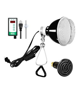 Simple Deluxe 40W Reptile Ceramic Heat Bulb No Light Emitting with 5.5 Inch 60W Dome Light Clamp Lamp Fixture, Metal Guard and Digital Thermostat Controller, for Incubating Chicken & Amphibian Pet