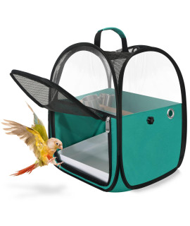 Bird Travel Carrier Foldable Bird Cage Parrot Cage with Two Feeder Bowls, Bird Perch and Bottom Tray, Portable and Breathable, Easy to Clean