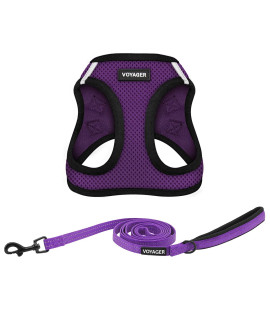 Voyager Step-in Air All Weather Mesh Harness and Reflective Dog 5 ft Leash Combo with Neoprene Handle, for Small, Medium and Large Breed Puppies by Best Pet Supplies - Purple, Large