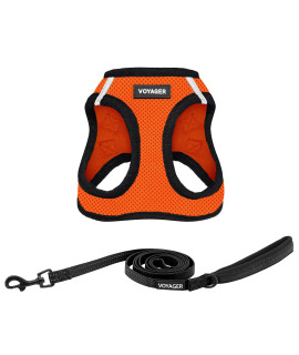 Voyager Step-in Air All Weather Mesh Harness and Reflective Dog 5 ft Leash Combo with Neoprene Handle, for Small, Medium and Large Breed Puppies by Best Pet Supplies - Orange, XXX-Small
