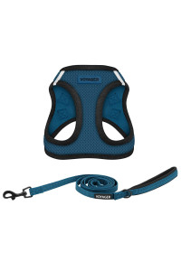 Voyager Step-in Air All Weather Mesh Harness and Reflective Dog 5 ft Leash Combo with Neoprene Handle, for Small, Medium and Large Breed Puppies by Best Pet Supplies - Blue, Large