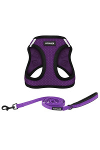 Voyager Step-in Air All Weather Mesh Harness and Reflective Dog 5 ft Leash Combo with Neoprene Handle, for Small, Medium and Large Breed Puppies by Best Pet Supplies - Purple, X-Small