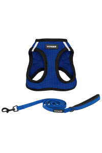 Voyager Step-in Air All Weather Mesh Harness and Reflective Dog 5 ft Leash Combo with Neoprene Handle, for Small, Medium and Large Breed Puppies by Best Pet Supplies - Blue, XXX-Small