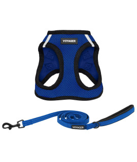 Voyager Step-in Air All Weather Mesh Harness and Reflective Dog 5 ft Leash Combo with Neoprene Handle, for Small, Medium and Large Breed Puppies by Best Pet Supplies - Blue, XXX-Small