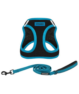 Voyager Step-in Air All Weather Mesh Harness and Reflective Dog 5 ft Leash combo with Neoprene Handle, for Small, Medium and Large Breed Puppies by Best Pet Supplies - Blue, XX-Small