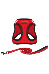 Voyager Step-in Air All Weather Mesh Harness and Reflective Dog 5 ft Leash Combo with Neoprene Handle, for Small, Medium and Large Breed Puppies by Best Pet Supplies - Red, XXX-Small