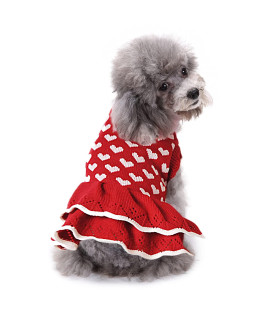 Chborless Dog Sweater Puppy Dress: Warm Pet Small Dogs Clothes Winter Dog Heart Sweater Doggy Sweatshirt Doggie Coat Cat Clothing Kitten Dresses (Red, Small)