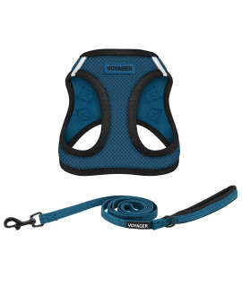 Voyager Step-in Air All Weather Mesh Harness and Reflective Dog 5 ft Leash Combo with Neoprene Handle, for Small, Medium and Large Breed Puppies by Best Pet Supplies - Blue, X-Large