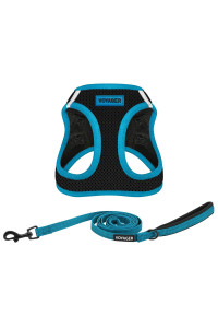 Voyager Step-in Air All Weather Mesh Harness and Reflective Dog 5 ft Leash Combo with Neoprene Handle, for Small, Medium and Large Breed Puppies by Best Pet Supplies - Blue, Small