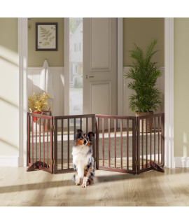 Semiocthome Wooden Freestanding Dog Gates for The House Extra Wide 24in 4-Panel Retractable Dog Gate for Stairs with Two Support Feet, 360