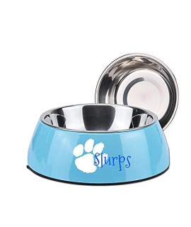 Dog/Cat Bowls for Food and Water, Stainless Steel Dogs Puppy Food Bowls Pet Bowl with Rubber Base, Non-Skid & Non-Spill, Holds 12 Ounces (Blue, paw)