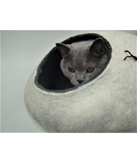 kivikis Cat Cave, House, Bed, Nap, Cocoon Handmade from Natural Sheep Wool, Colour Snow White (L 6-8 kg/12-16 pounds)