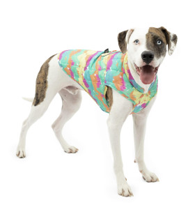 Kurgo Loft Dog Jacket - Reversible Fleece Winter Coat - Cold Weather Protection - Wear With Harness Or Additional Layers - Reflective Accents, Leash Access, Water Resistant - Watercolor, L