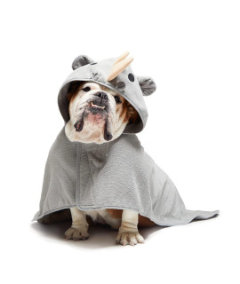 Barkbox Premium Absorbent Hooded Dog Bathrobe Towel - Quick Drying Pet Towel for Bath & Beach Trips - Luxurious & Soft Bathrobe Towel for Dogs of All Breeds - Rhino - Medium