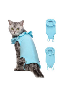 Yeapeeto Cat Recovery Suit After Surgery Bodysuit For Cats, E-Collar Substitute Keep From Licking Abdominal Wounds, Kitten Breathable Clothes, Warm After Shaving(S, Blue)
