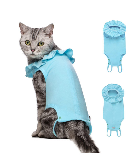 Yeapeeto Cat Recovery Suit After Surgery Bodysuit For Cats, E-Collar Substitute Keep From Licking Abdominal Wounds, Kitten Breathable Clothes, Warm After Shaving(S, Blue)