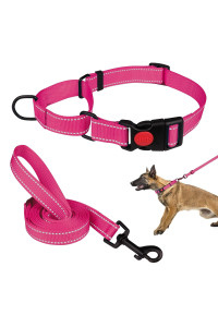 Martingale Dog Collar And Leash Set Martingale Collars For Dogs Reflective Martingale Collar For Small Medium Large Dogs(Hot Pinkl)