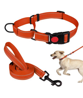 Martingale Dog Collar And Leash Set Martingale Collars For Dogs Reflective Martingale Collar For Small Medium Large Dogs(Orangem)