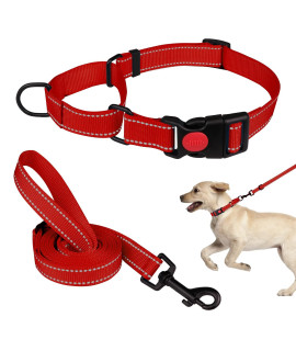 Martingale Dog Collar And Leash Set Martingale Collars For Dogs Reflective Martingale Collar For Small Medium Large Dogs(Redm)