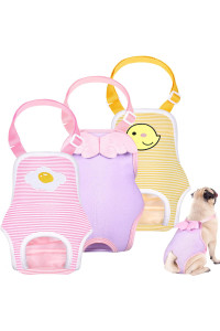 3 Pieces Dog Diaper Striped Sanitary Pantie With Adjustable Suspender Washable Reusable Puppy Sanitary Panties Cute Pet Underwear Diaper Jumpsuits For Female Dogs (Delicate Patterndelicate Pattern,M)
