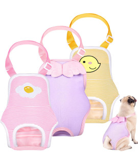 3 Pieces Dog Diaper Striped Sanitary Pantie With Adjustable Suspender Washable Reusable Puppy Sanitary Panties Cute Pet Underwear Diaper Jumpsuits For Female Dogs (Delicate Patterndelicate Pattern,M)