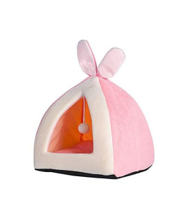 CITESI Cat Tent Bed House, Cat Beds for Indoor Cats, Soft Indoor Cat Covered Tent with Rabbit Ears for Cats Kittens and Small Pets (Pink Rabbit Ear Socket+M)