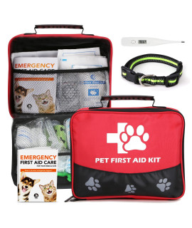 JUSAID Pet First Aid Kit, 105 Piece Nursing Supplies with Emergency collar, First Aid Instructions and More Ideal for Home, Office, Travel, car, Hiking, Any Emergencies for Pets, Dogs, cats