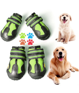 CovertSafe& Dog Boots for Dogs Non-Slip, Waterproof Dog Booties for Outdoor, Dog Shoes for Medium to Large Dogs 4Pcs with Rugged Sole Grey-Green